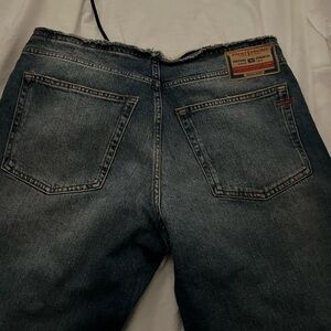 Diesel Women's Straight Jeans in Dark Blue with Red Tab Accent